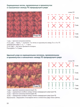 Ажурные узоры тунисским крючком схемы