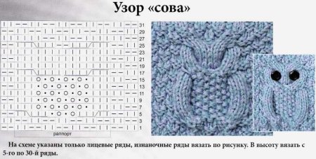 Схема вывязывания Совы спицами