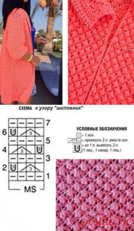 Кардиган узором шиповник