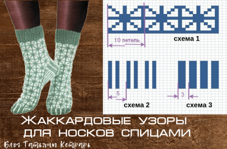 Носки с жаккардовым узором спицами схемы с описанием