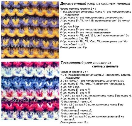 Двухцветный узор спицами схемы и описание