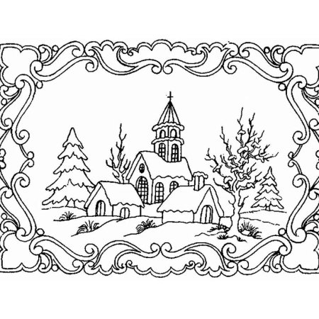 Новогодний пейзаж раскраска