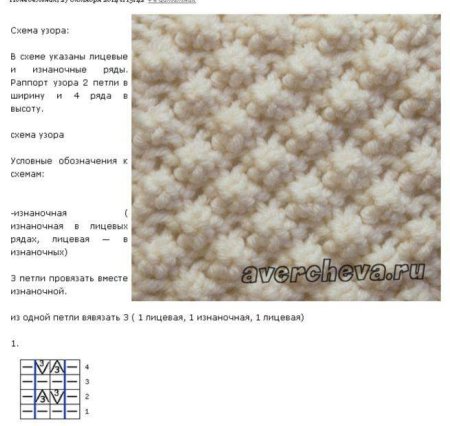 Жемчужный узор спицами описание и схема для вязания