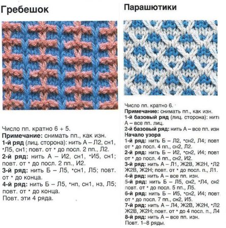Двухцветный узор спицами схемы и описание
