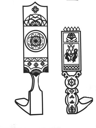 Рисунок предметов крестьянского быта (ковш, прялка, Валек и т.д.)