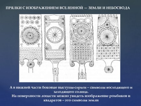 Прялки с символами земли и солнца