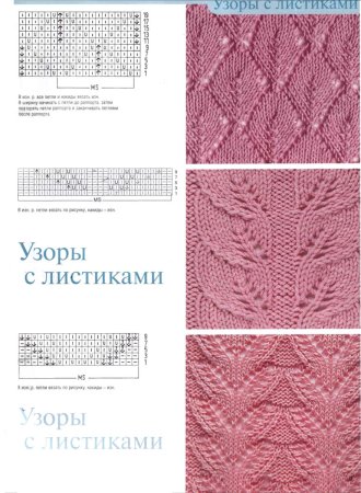 Узоры листочки спицами со схемами простые и красивые