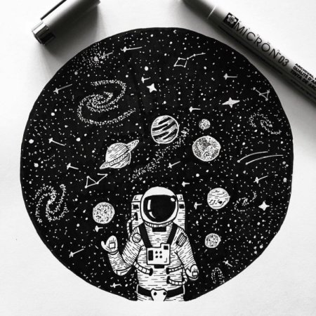 Космос черной гелевой ручкой
