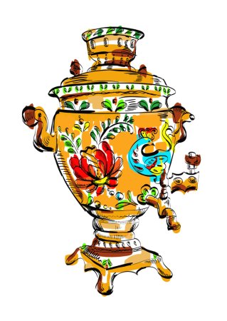 Самовар Хохлома вектор