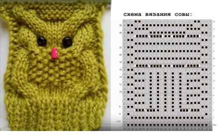 Узор Сова спицами схема