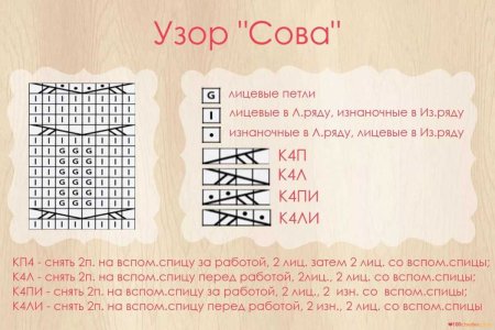 Схема вывязывания Совы спицами