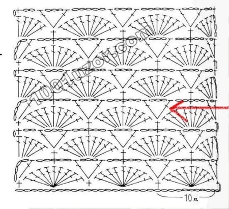 Узор крючком ракушки веерочки