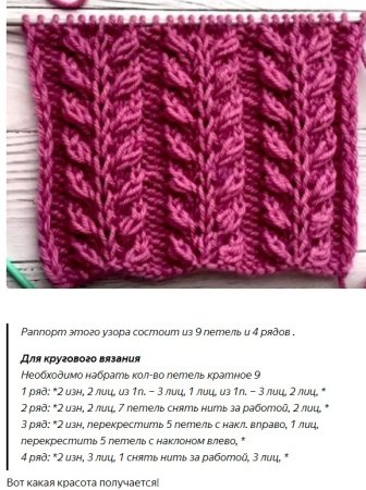 Схема вязания узора гиацинт спицами