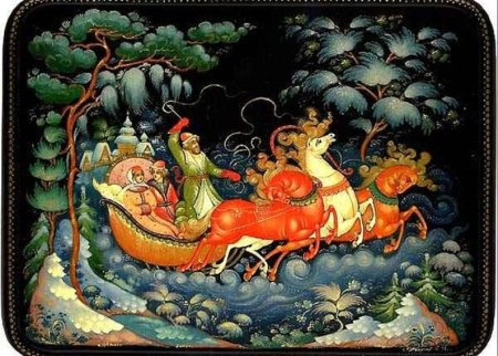 Палехская миниатюра тройка лошадей
