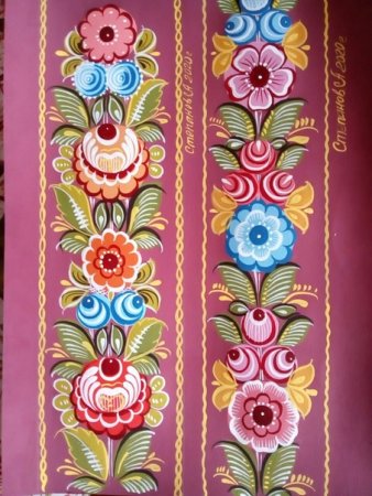 Городецкая роспись Цветочная полоса