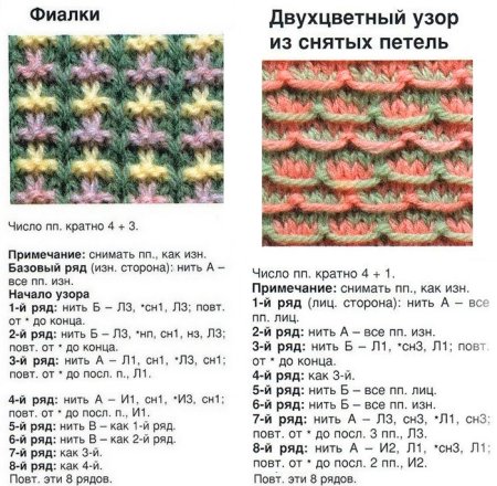 Двухцветный узор спицами ленивый жаккард схемы