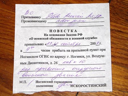 Повестка в армию