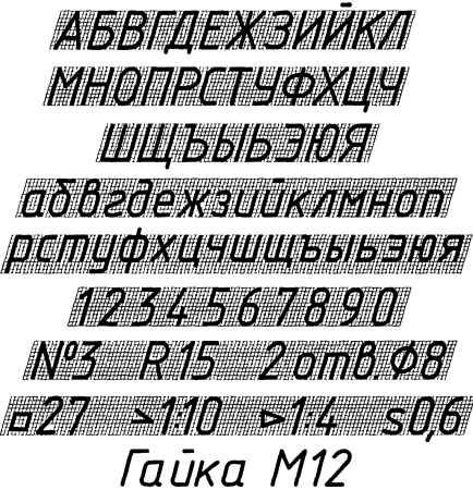 Чертежный шрифт типа б с наклоном 75