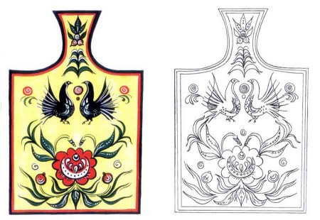 Разделочная доска раскраска для детей Городецкая роспись