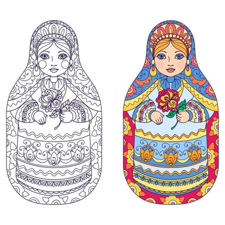 Чувашская Матрешка раскраска