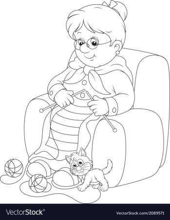 Раскраска бабушка и кот