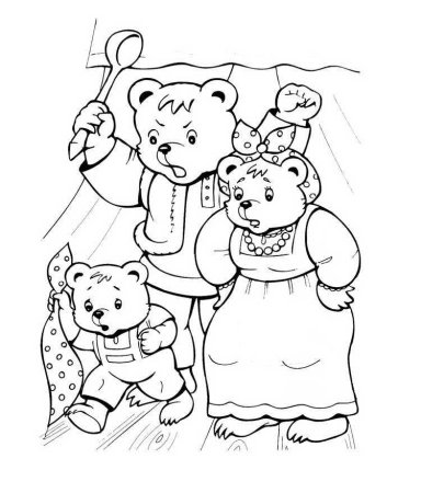 Раскраска три медведя для детей 3-4 лет