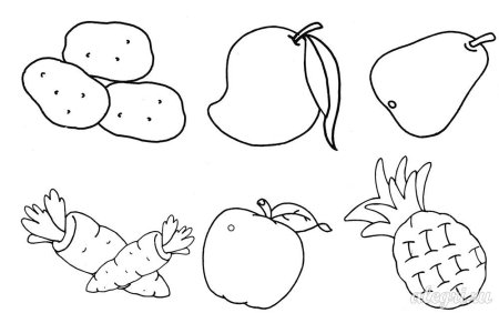 Раскраска для малышей фрукты и овощи