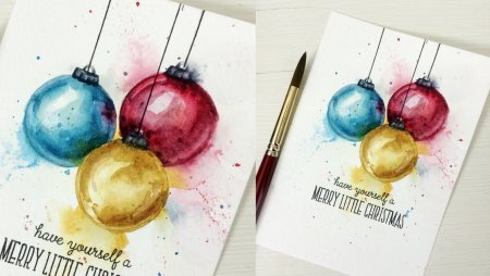 Новогодние открытки акварелью нарисовать