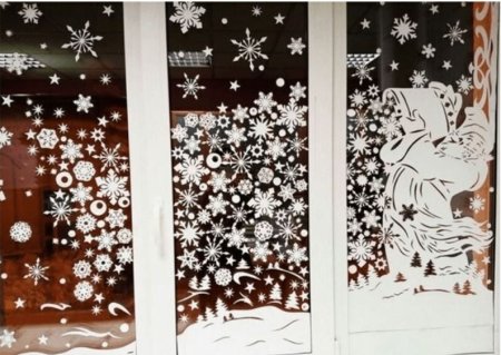 Трафареты новогодние композиций на окна (50 фото)