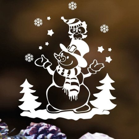 Новогодние украшения на окна Снеговики