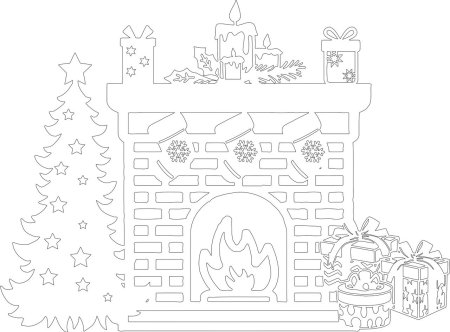 Вытынанка камин новогодний