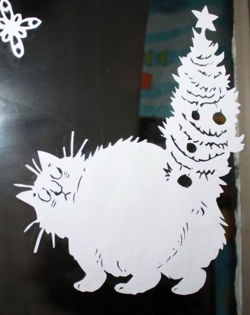 Трафареты кошки для украшения окон на новый год (49 фото)