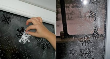Снежинки красками на окнах