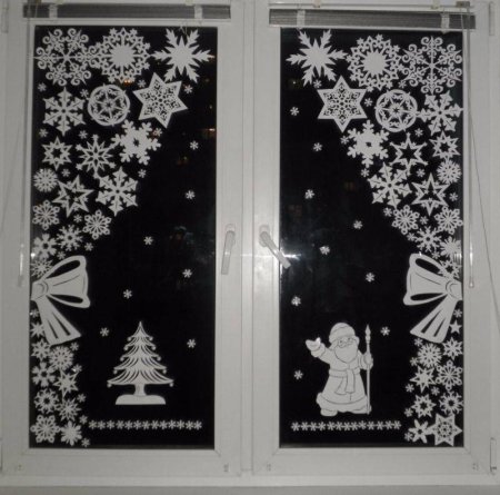 Украшение окон на новый год вытынанками