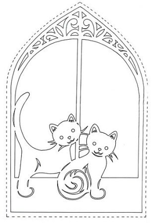 Новогодние вытынанки кошка на окне