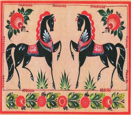 Городецкая роспись орнаментальная полоса
