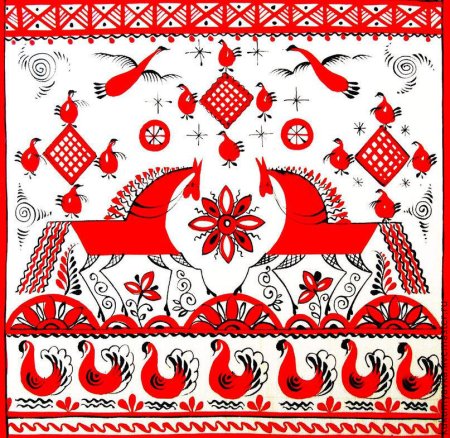 Мезенская роспись лошадь
