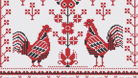 Народная вышивка птицы