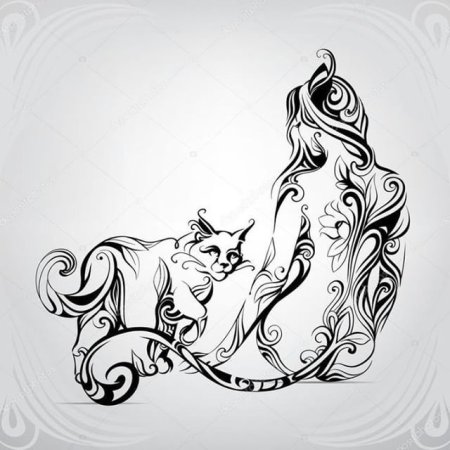 Эскиз тату кошка Графика