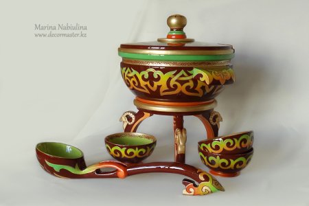 Казахский орнамент на посуде