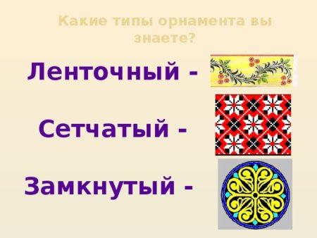 Типы орнаментов ленточный сетчатый и замкнутый