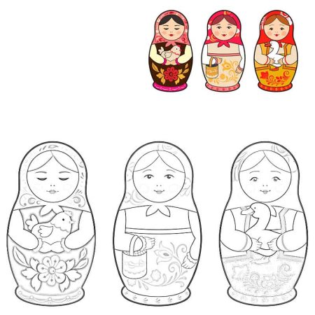 Русские народные матрешки для раскрашивания детям