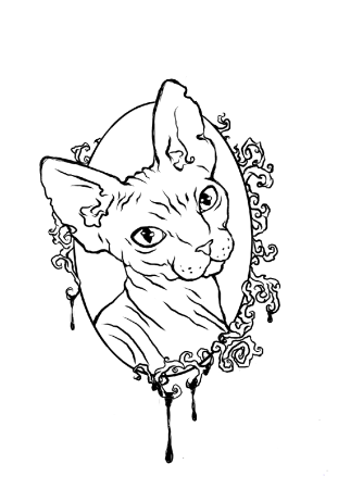 Кот тату эскиз