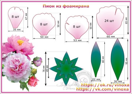 Шаблоны лепестков пиона из изолона