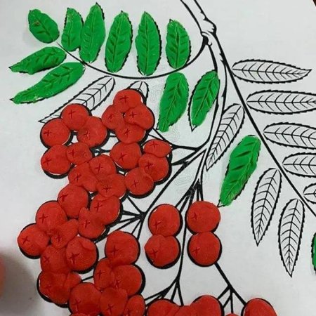 Пластилинография ветка рябины