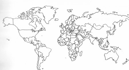 Политическая контурная карта мира для печати а4 со странами