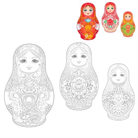 Русская Матрешка. Раскраска