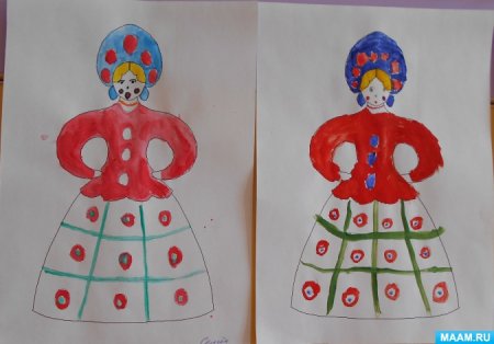 Рисование Дымковская барышня подготовительная