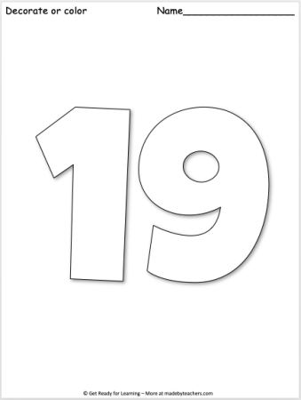 Цифра 19 для раскрашивания