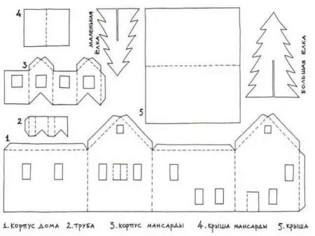 Новогодний картонный домик своими руками схема